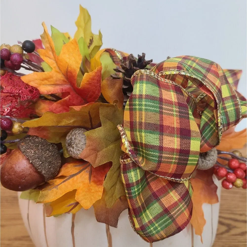 Handcrafted Floral Pumpkin Arrangement Centerpiece Autumn Harvest Thanksgiving